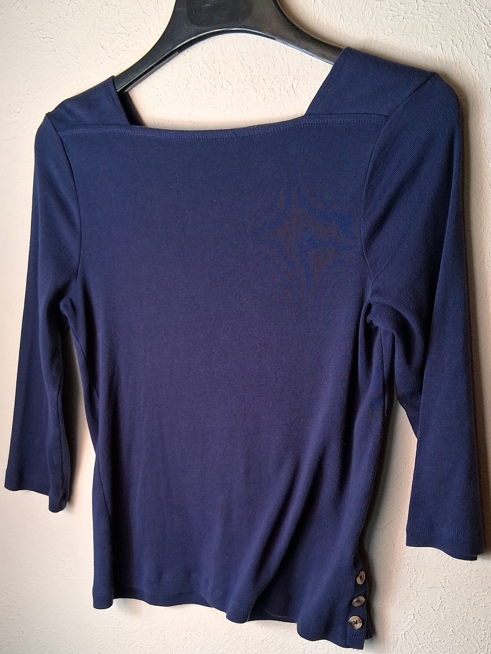 Chico's Women's Navy Square-Neck 3/4 Sleeve Button-Hem Top